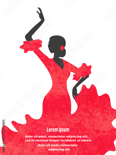 Watercolor Flamenco Dancer vector illustration. Spanish girl.