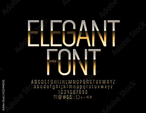 Vector Elegant Gold Alphabet. Luxury set of Glamour Letters, Numbers and Symbols