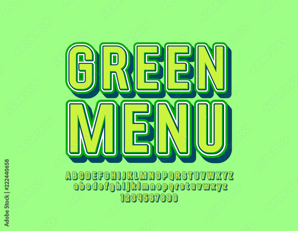 Fototapeta Vector Vintage style Green Menu with Alphabet. Original Retro Font