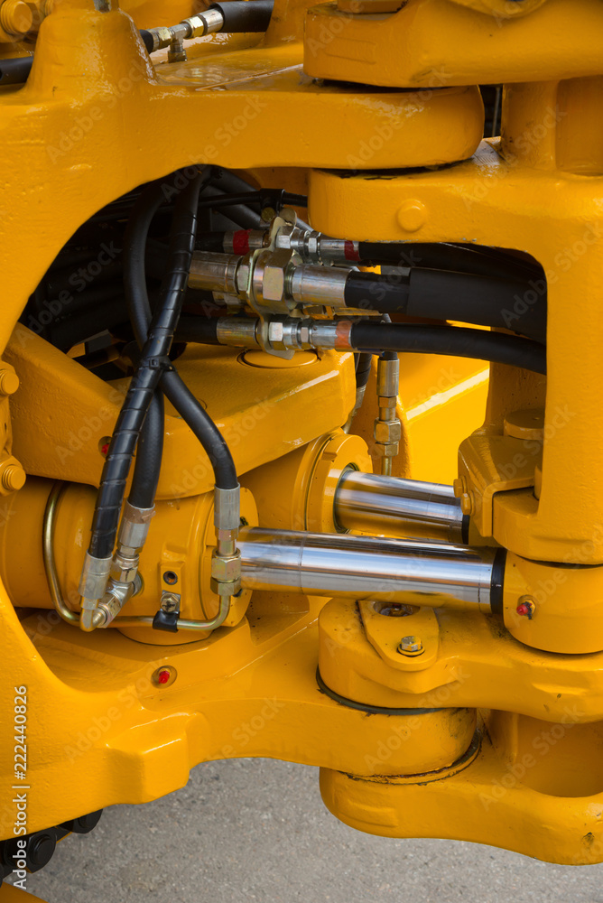 Detail of hydraulic bulldozer piston excavator arm Detail of hydraulic bulldozer piston excavator arm