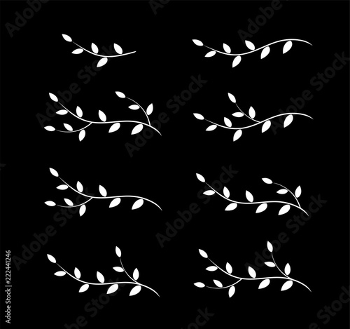 isolated art white tree branches with leaves