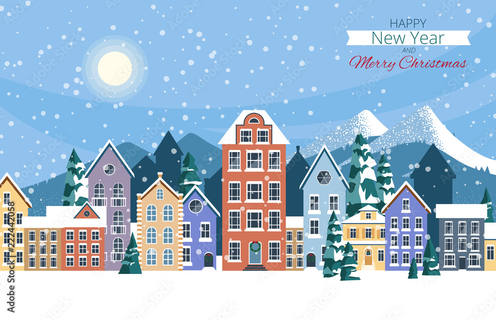 Happy New Year and Merry Christmas greeting card.