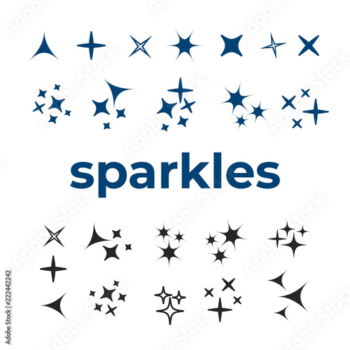 Sparkle lights stars set. Bright firework, decoration twinkle, shiny flash