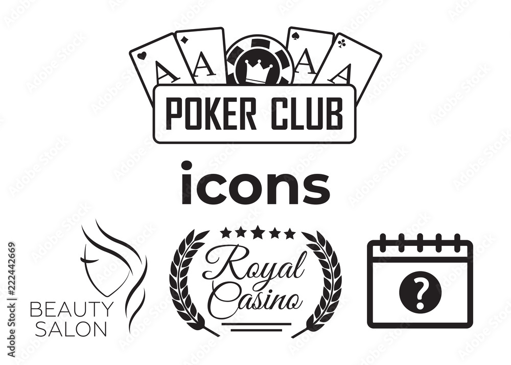 Fototapeta premium Event add delete progress icons and Poker club, casino sign set. Beautiful woman logo