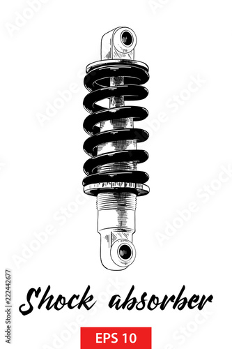 Vector engraved style illustration for posters, decoration and print. Hand drawn sketch of shock absorber in black isolated on white background. Detailed vintage etching style drawing.