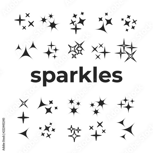 Sparkle lights stars set. Bright firework, decoration twinkle, shiny flash