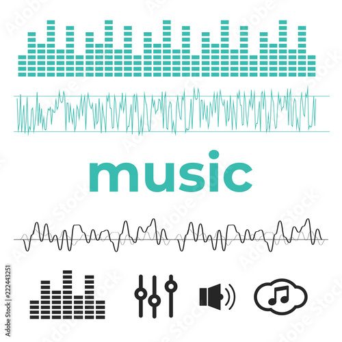 Sound waves set. Radio wave form vector