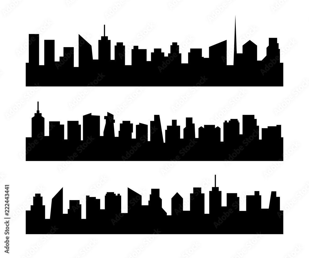 Modern City silhouettes. For Urban landscape template background