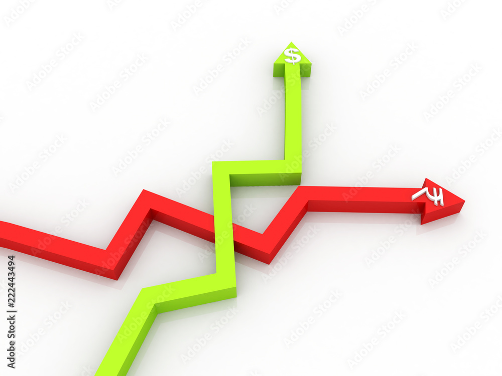 3d illustration inflation dollar and deflation indian rupee graph
3d illustration inflation dollar and deflation indian rupee graph