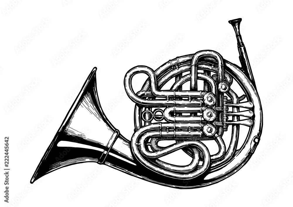 Naklejka premium Vintage illustration of French horn