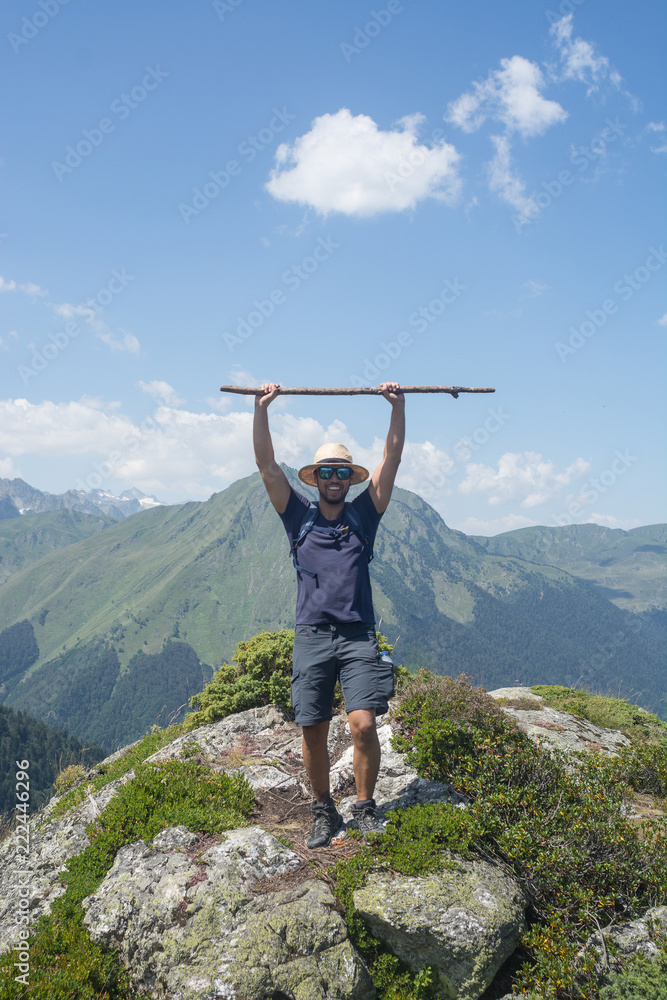 man practicing hiking