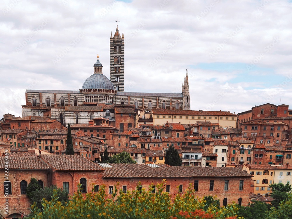 Panorama of the medieval city of Siena in Tuscany, here you can see the towers of cathedrals and roofs