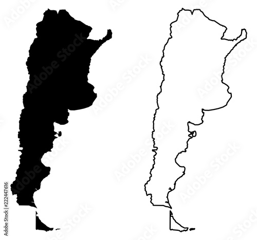Simple (only sharp corners) map of Argentina (Argentine republic) vector drawing. Mercator projection. Filled and outline version.