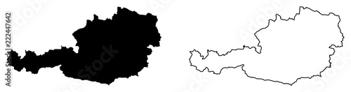 Simple (only sharp corners) map of Austria vector drawing. Mercator projection. Filled and outline version. photo