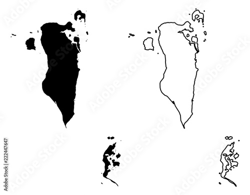 Simple (only sharp corners) map - Kingdom of Bahrain vector drawing. Mercator projection. Filled and outline version.