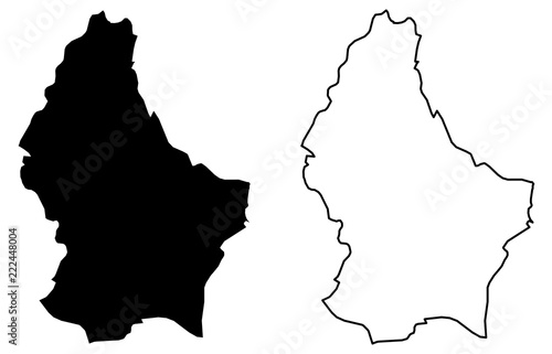 Simple (only sharp corners) map of Grand Duchy of Luxembourg vector drawing. Mercator projection. Filled and outline version.