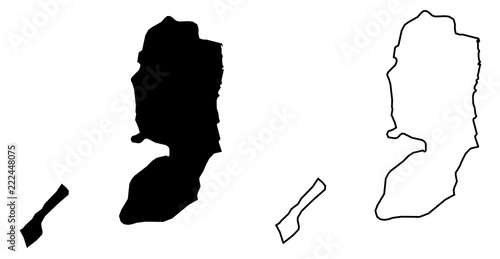 Simple (only sharp corners) map of Palestine vector drawing. Mercator projection. Filled and outline version.