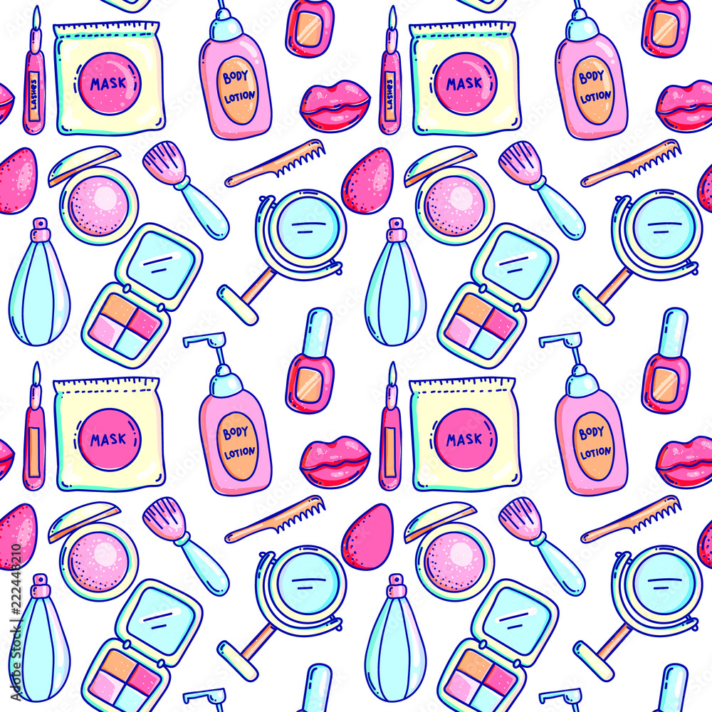 cosmetics supply seamless pattern background. cosmetics supply seamless pattern background.