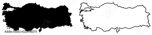 Simple (only sharp corners) map  - Republic of Turkey vector drawing. Mercator projection. Filled and outline version.