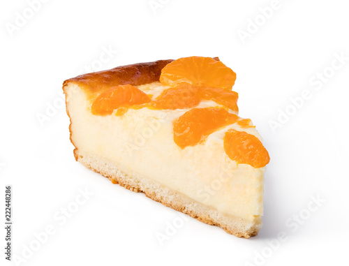 cheesecake with peache isolated on white background photo