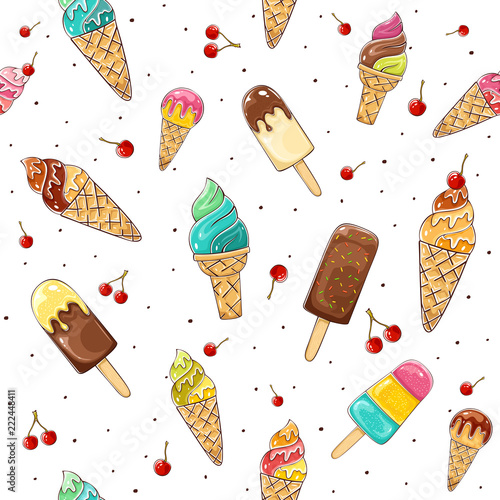 Seamless background with Ice Cream and cherry