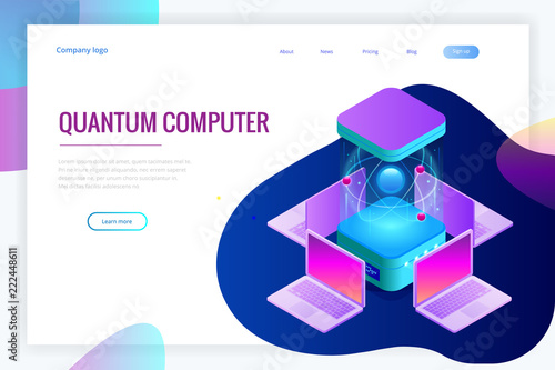 Isometric Quantum computing or Supercomputing. A quantum computer is a device that performs quantum computing. Vector illustration