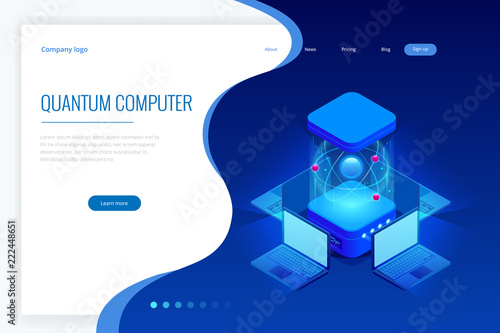 Isometric Quantum computing or Supercomputing. A quantum computer is a device that performs quantum computing. Vector illustration