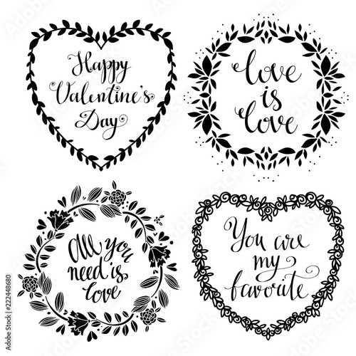 Valentines day floral frames, text