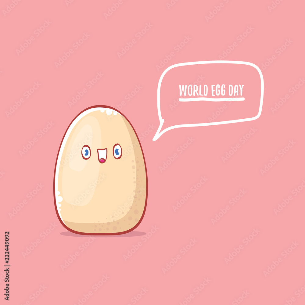 world egg day concept funny illustration with cute white egg cartoon kawaii character isolated on pink background. world egg day concept funny illustration with cute white egg cartoon kawaii character isolated on pink background.