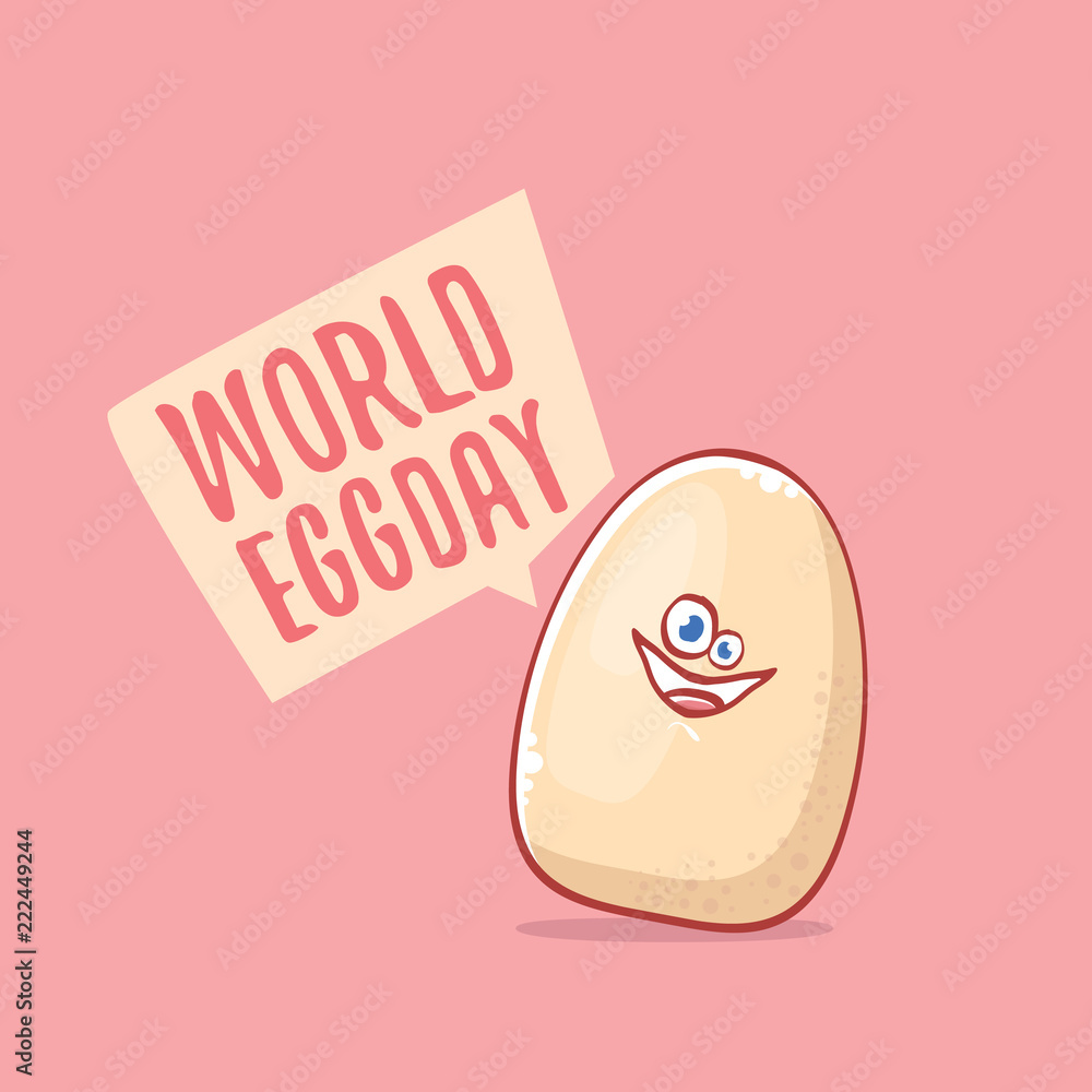 world egg day concept funny illustration with cute white egg cartoon kawaii character isolated on pink background. world egg day concept funny illustration with cute white egg cartoon kawaii character isolated on pink background.