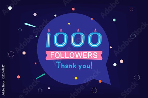 Thank you 1000 Followers notification. Inscription with icon for social media. Flat Vector illustration EPS 10