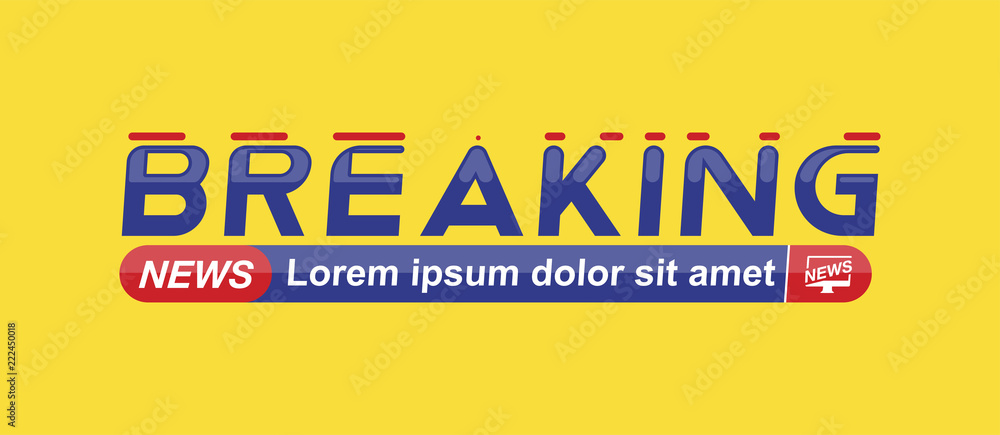 Breaking News template title on yellow background for screen TV channel. Flat vector illustration EPS10