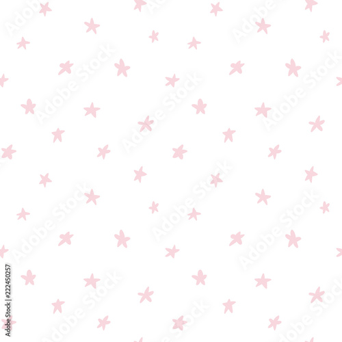 Seamless repeat pattern with stars, on a white background. Hand drawn vector illustration. Flat style design. Concept for Christmas textile print, wallpaper, wrapping paper.