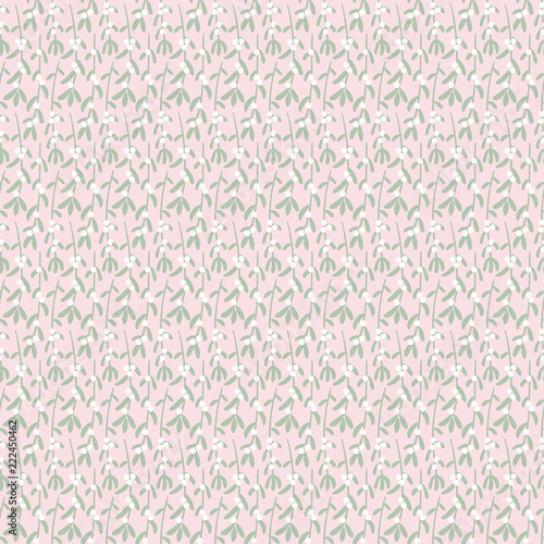 Seamless repeat pattern mistletoe  on a pink background. Hand drawn vector illustration. Flat style design. Concept for Christmas textile print  wallpaper  wrapping paper.