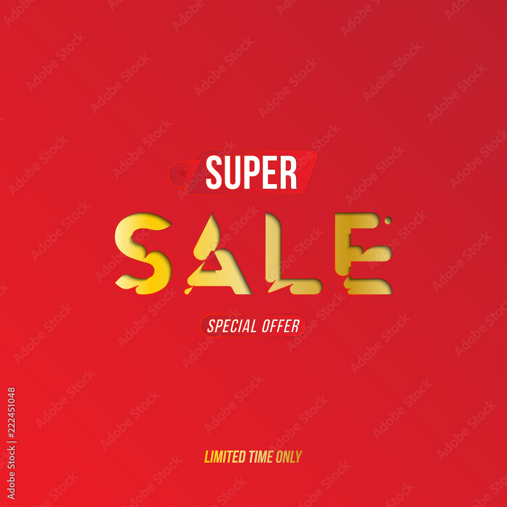 Banner Super Sale with special offer. Template for design advertising and poster on red background. Flat vector illustration EPS 10 Banner Super Sale with special offer. Template for design advertising and poster on red background. Flat vector illustration EPS 10
