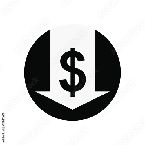 Cost reduction icon. Price is lower sign. Symbol of price reduction. Isolated image on white background. Vector illustration
