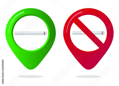No smoking and smoking area marker map pin icon sign set with flat design 3d realistic white cigarettes in red green circles. Symbol of the smoking area in the map apps isolated on white background. Free Download No smoking and smoking area marker map pin icon sign set with flat design 3d realistic white cigarettes in red green circles. Symbol of the smoking area in the map apps isolated on white background. - GFXLoad