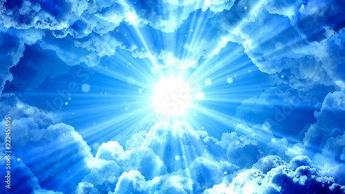Worship and Prayer based cinematic clouds and light rays background useful for divine, spiritual, fantasy concepts. photo