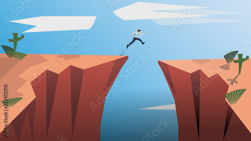 Belive in Yourself and Dare to be Yourself Concept. The Jumping Man Symbolizes the Concept of Determination, Courage, Belief, Enterprise Life, Self-Confidence, Fearless.Take Risk in Life and Move for