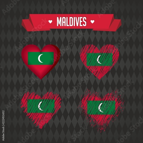 Maldives heart with flag inside. Grunge vector graphic symbols