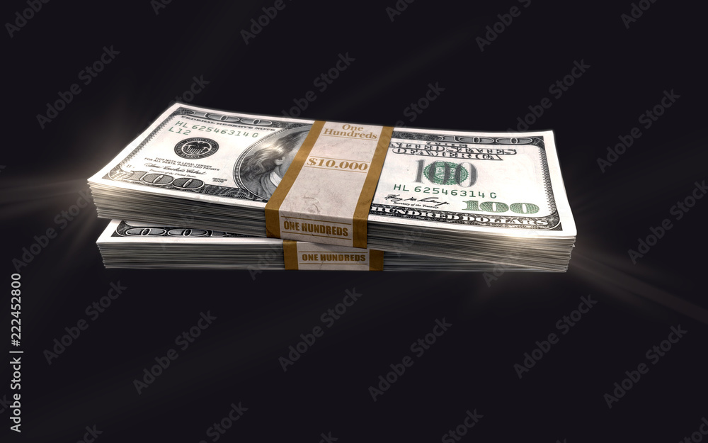 Stack of hundred dollars. Stack of hundred dollars.