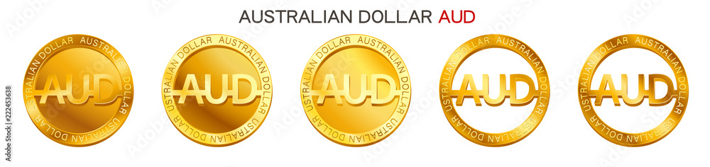 Vector money Australian Dollar sign (australian dollar coin icon) isolated on white background. Golden AUD coin symbol design, Australia currency (banking concept illustration)