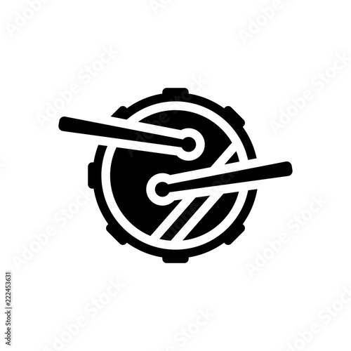 Drum icon. Simple music instrument with drumsticks. Black on white background