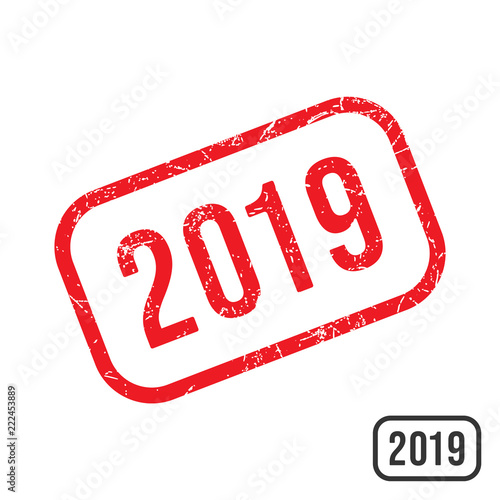 2019 New year rubber stamp with grunge texture design