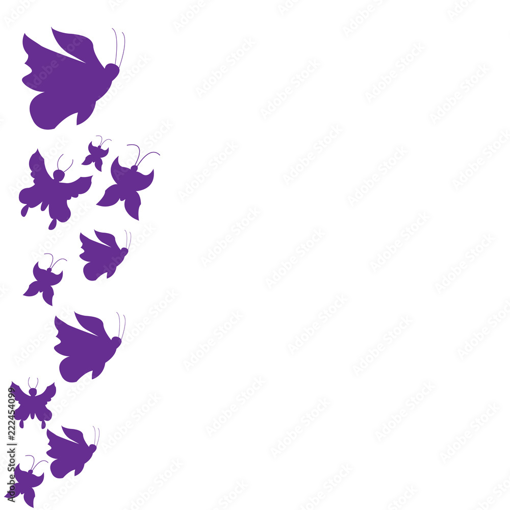 illustration. Silhouettes of purple butterflies. White background
