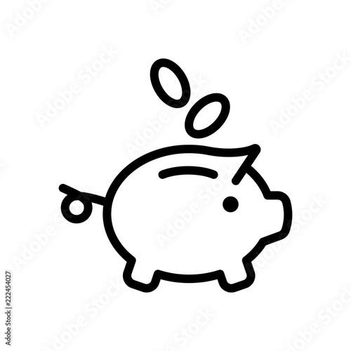 Piggy bank, dollar coins. Business icon. Black on white background