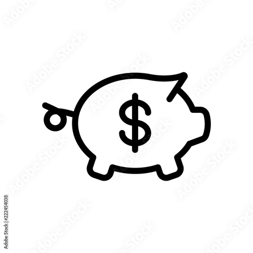 Piggy bank with dollar symbol. Business icon. Black on white background