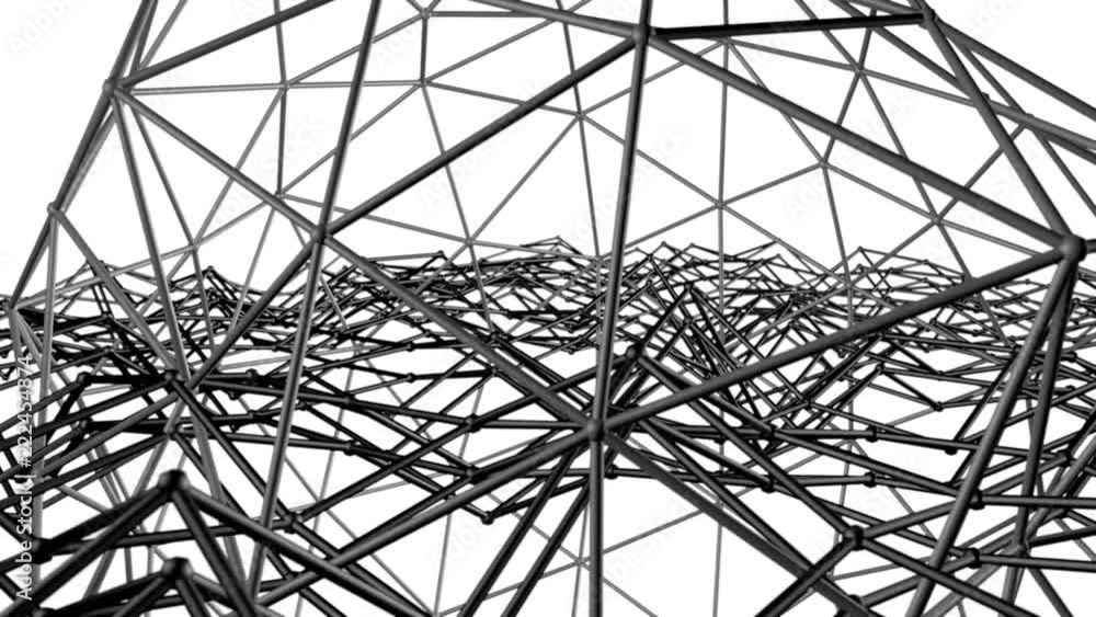 black polygonal mesh is deformed on a white background. 3D rendering black polygonal mesh is deformed on a white background. 3D rendering
