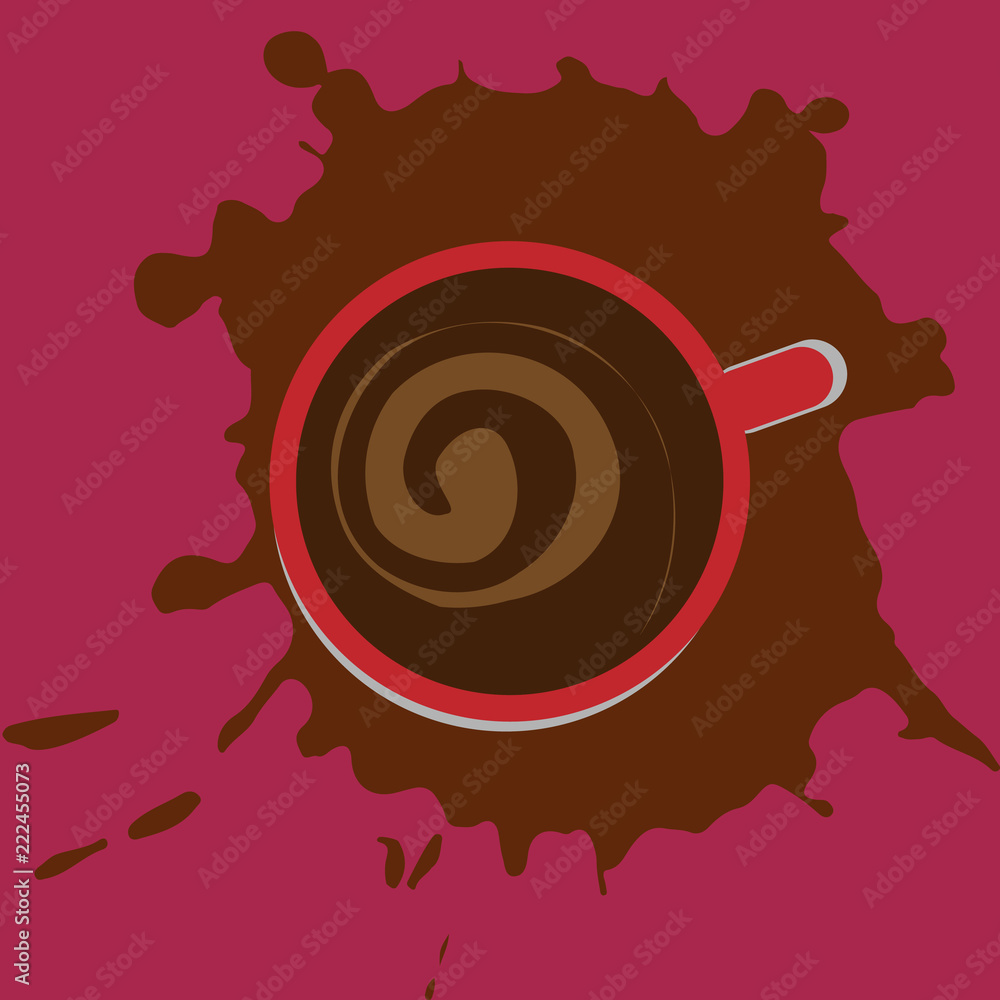 Cup with coffee top view on a colored background Cup with coffee top view on a colored background