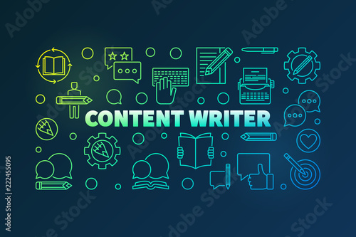 Content writer vector colored line horizontal illustration
